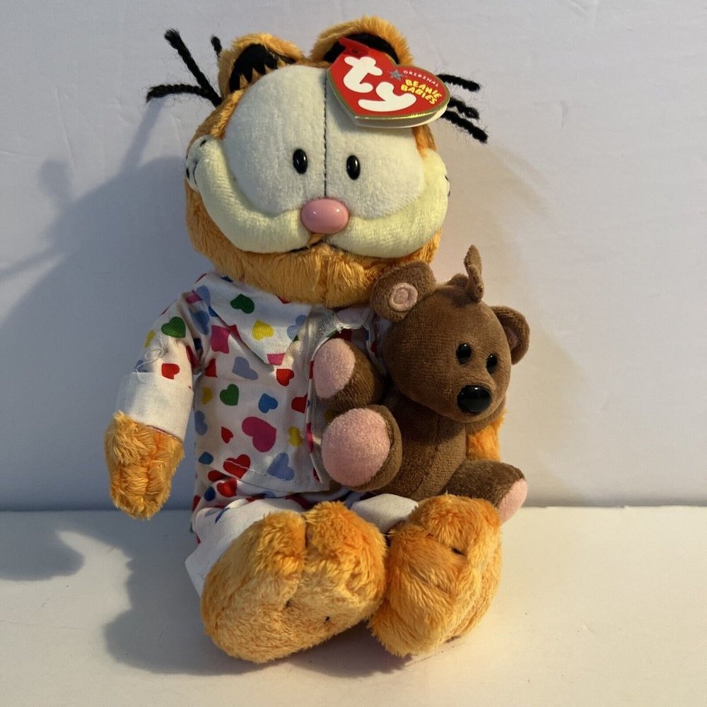 Vintage 10" TY Beanie Baby GOODNIGHT GARFIELD with Pooky Plush Tag Valentine